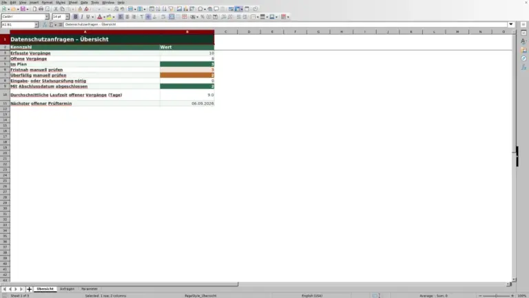 Vorschau: Datenschutzanfragen in der Reinigungsfirma mit Excel