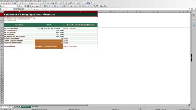 Vorschau: Kassenbuch für Reinigungsfirmen in Excel