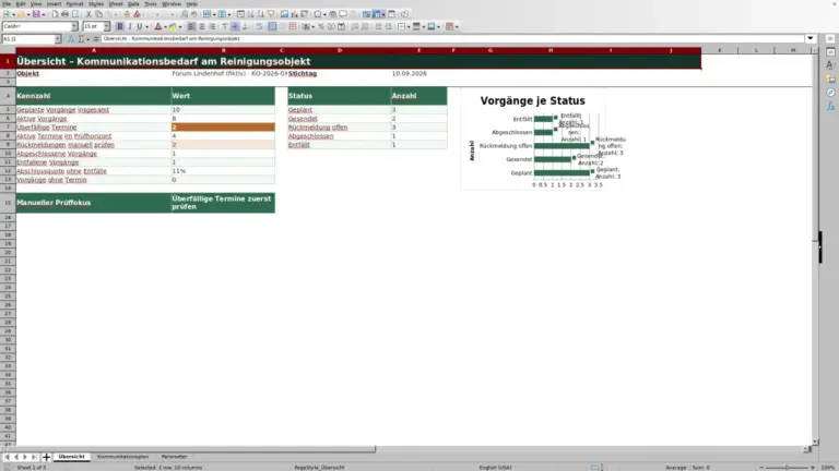 Vorschau: Kommunikationsplan Reinigungsobjekt in Excel
