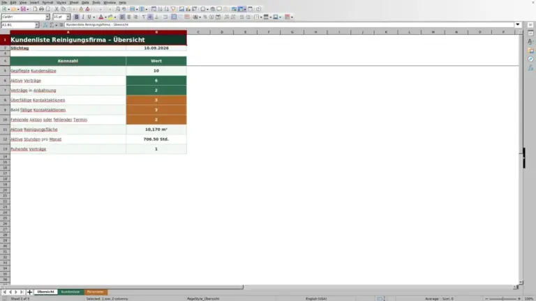 Vorschau: Kundenliste für Reinigungsfirmen in Excel