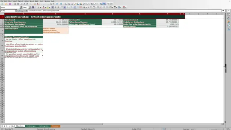 Vorschau: Liquiditätsvorschau für Reinigungsfirmen in Excel