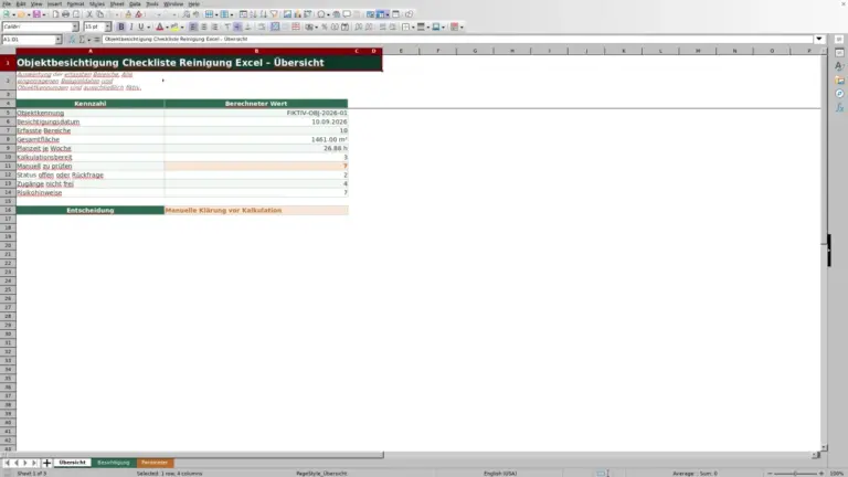 Vorschau: Objektbesichtigung Reinigung: Checkliste in Excel