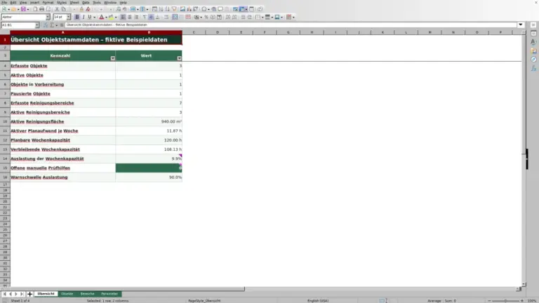 Vorschau: Objektstammdaten Gebäudereinigung in Excel