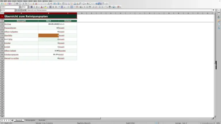 Vorschau: Reinigungsplan Excel für wiederkehrende Einsätze