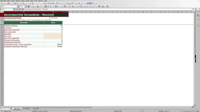 Vorschau: Serviceberichte: Versandliste in Excel